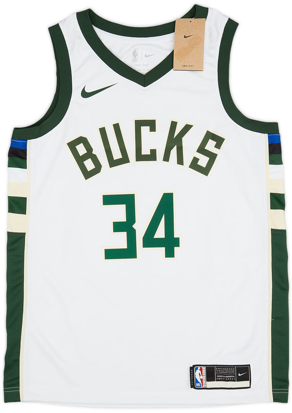 Nike Men's Milwaukee Bucks Giannis Antetokounmpo #34 White Dri-Fit Swingman Jersey, Small