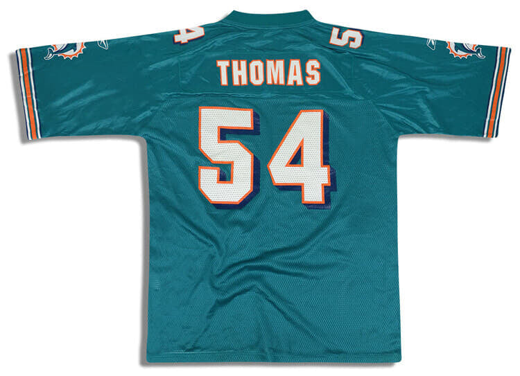 2002-04 MIAMI DOLPHINS THOMAS #54 REEBOK ON FIELD JERSEY (HOME) L