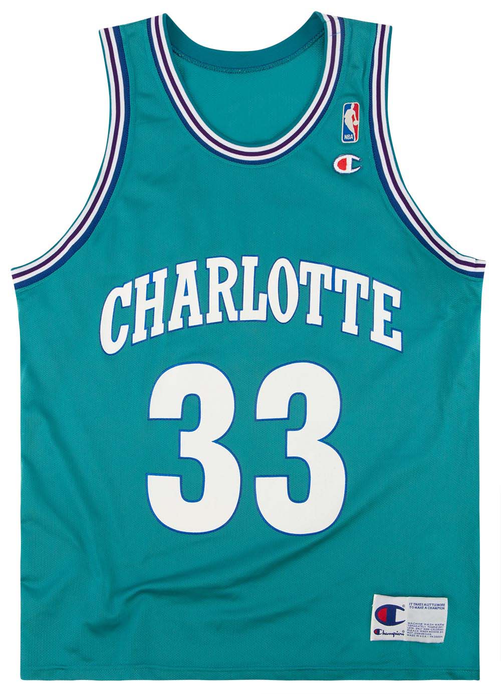 1995 CHARLOTTE HORNETS MOURNING #33 CHAMPION JERSEY (ALTERNATE) L - Classic  American Sports