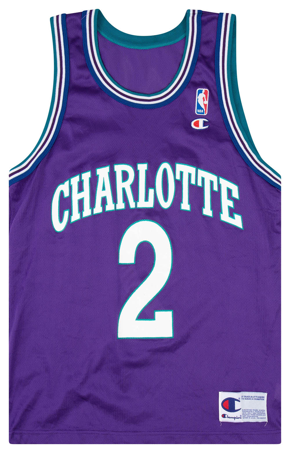 1990s Charlotte Hornets # Game Issued Purple Warm Up Shirt L DP47401 