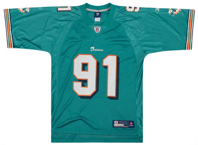 2009-11 MIAMI DOLPHINS WAKE #91 REEBOK ON FIELD JERSEY (HOME) L