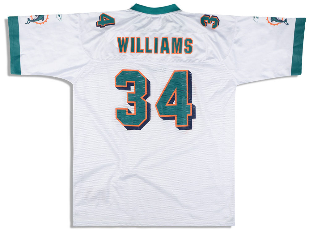 2003-04 MIAMI DOLPHINS R.WILLIAMS #34 REEBOK ON FIELD JERSEY (AWAY) XL -  Classic American Sports