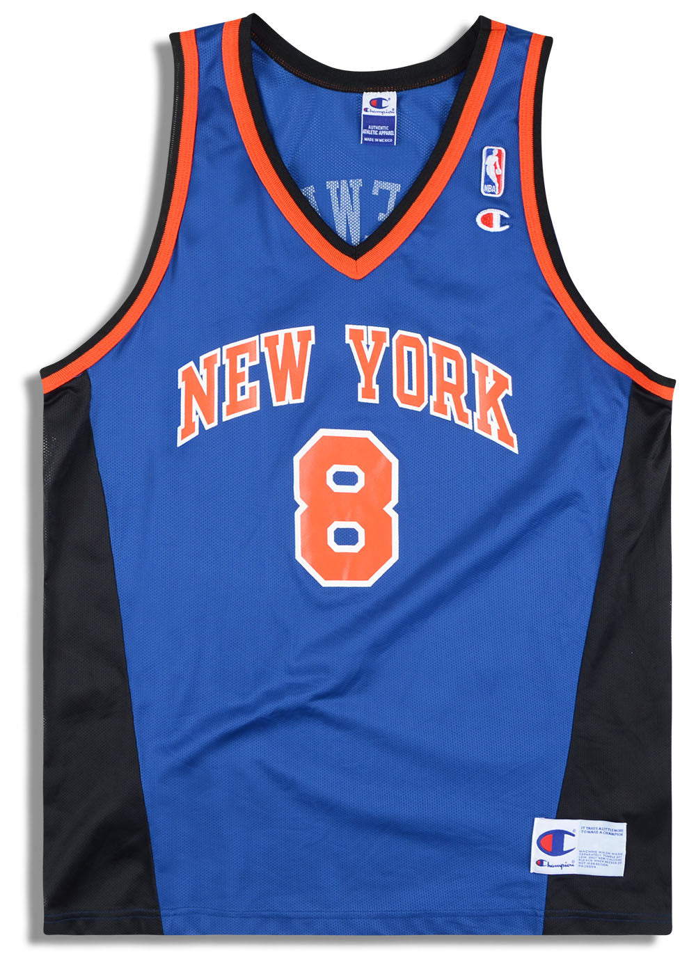 1998-01 NEW YORK KNICKS SPREWELL #8 CHAMPION JERSEY (AWAY) XL