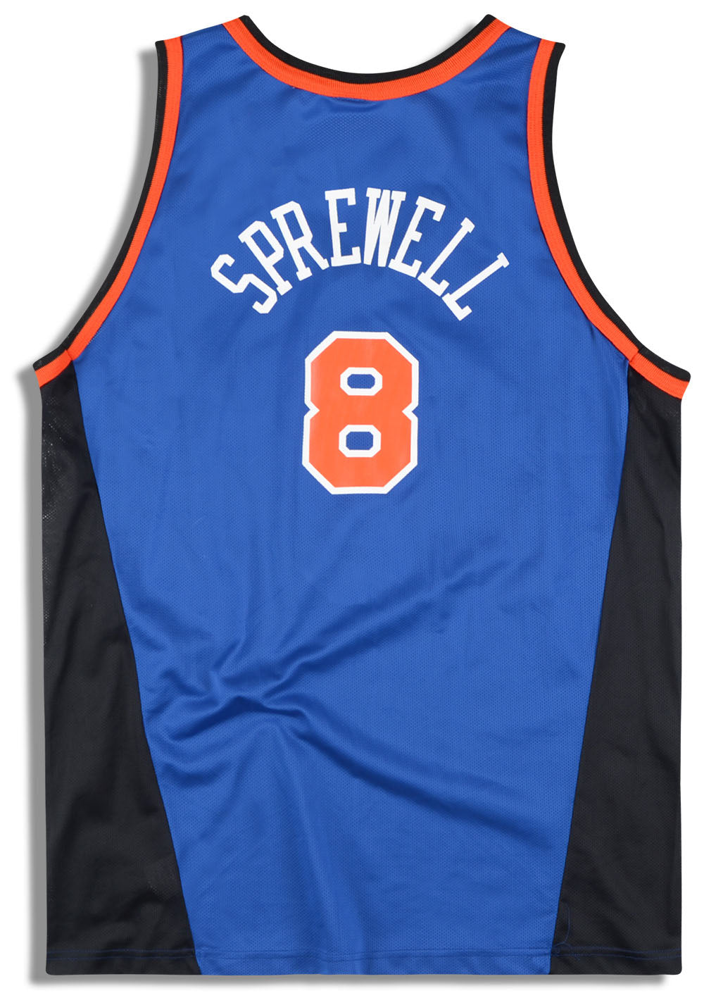 1998-01 NEW YORK KNICKS SPREWELL #8 CHAMPION JERSEY (AWAY) XL