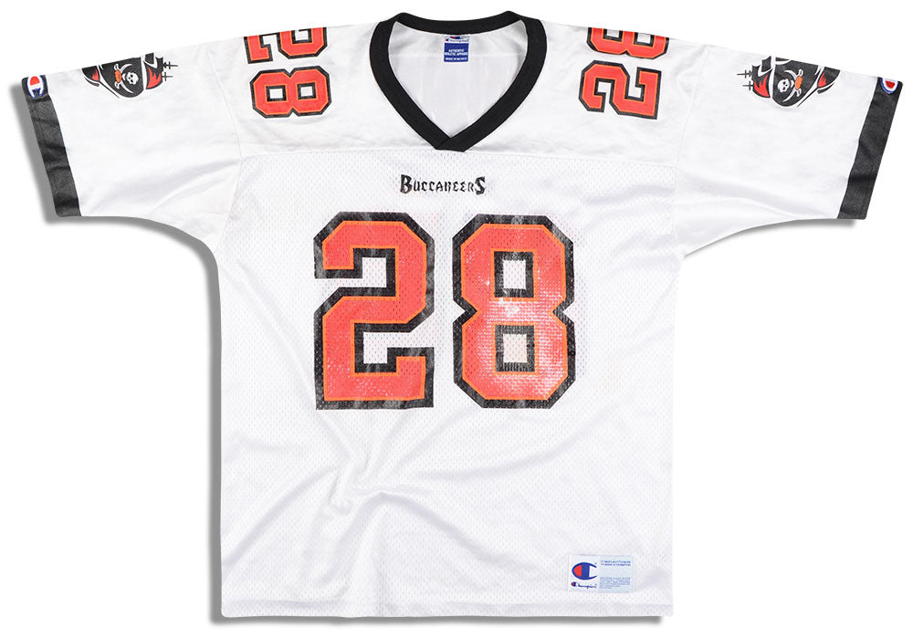 1997-00 TAMPA BAY BUCCANEERS DUNN #28 CHAMPION JERSEY (AWAY) L