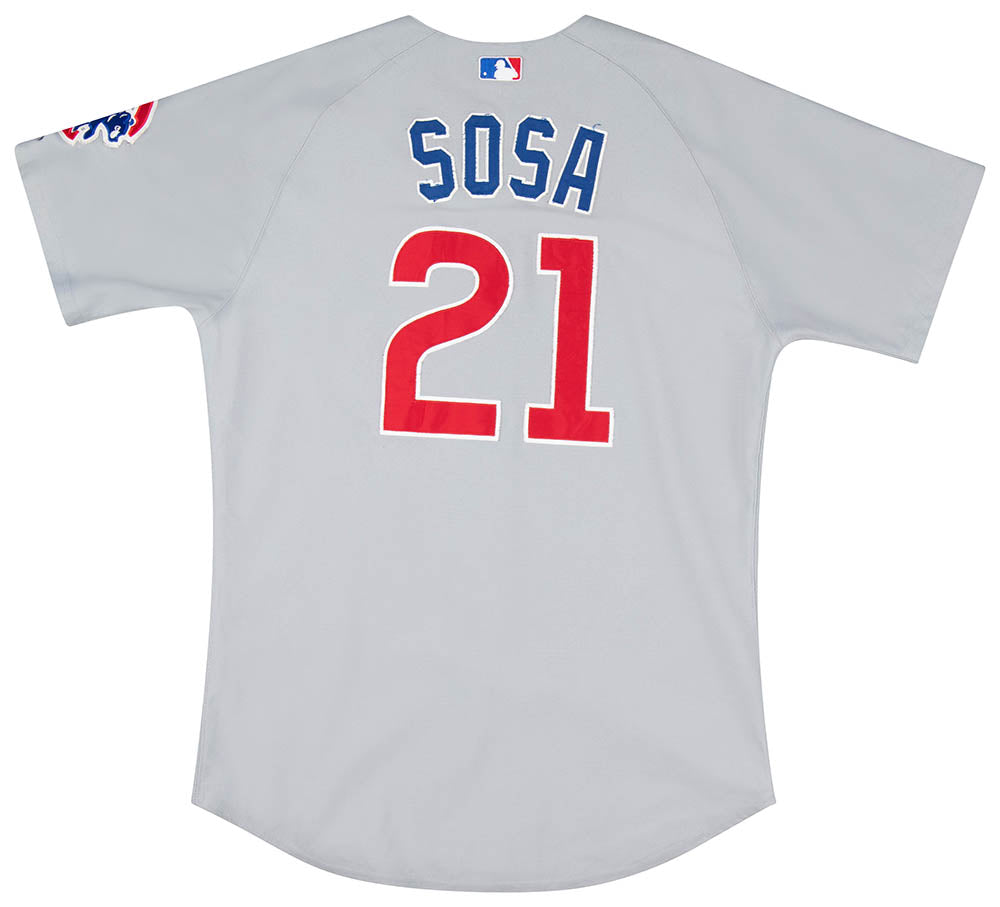 Men's Majestic Chicago Cubs #21 Sammy Sosa Authentic Grey Alternate Road  Cool Base MLB Jersey
