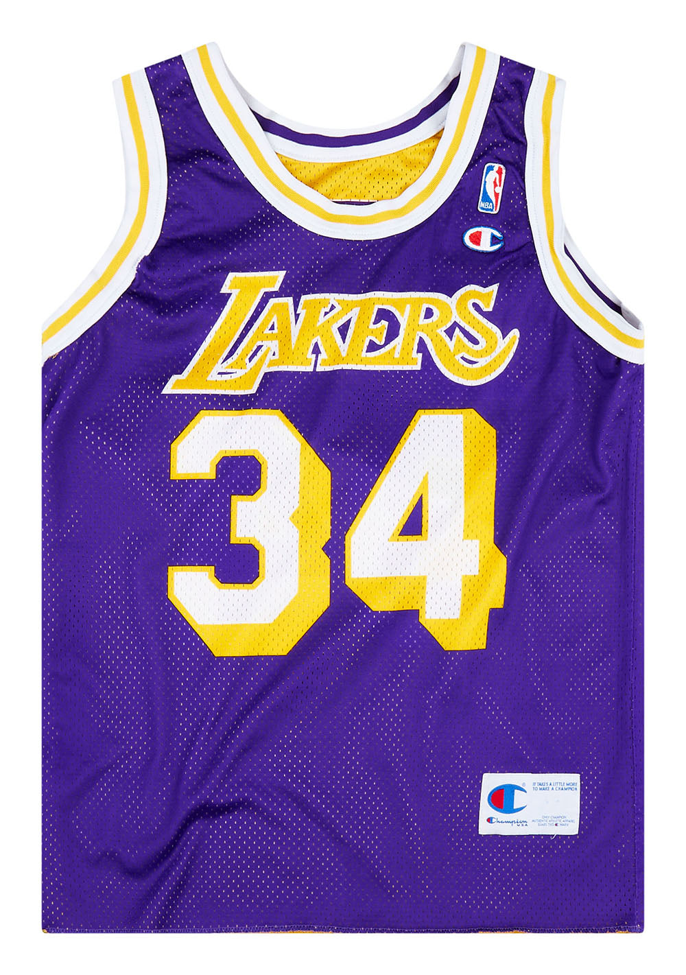 1996-99 LA LAKERS O'NEAL #34 CHAMPION JERSEY (HOME) S - Classic American  Sports
