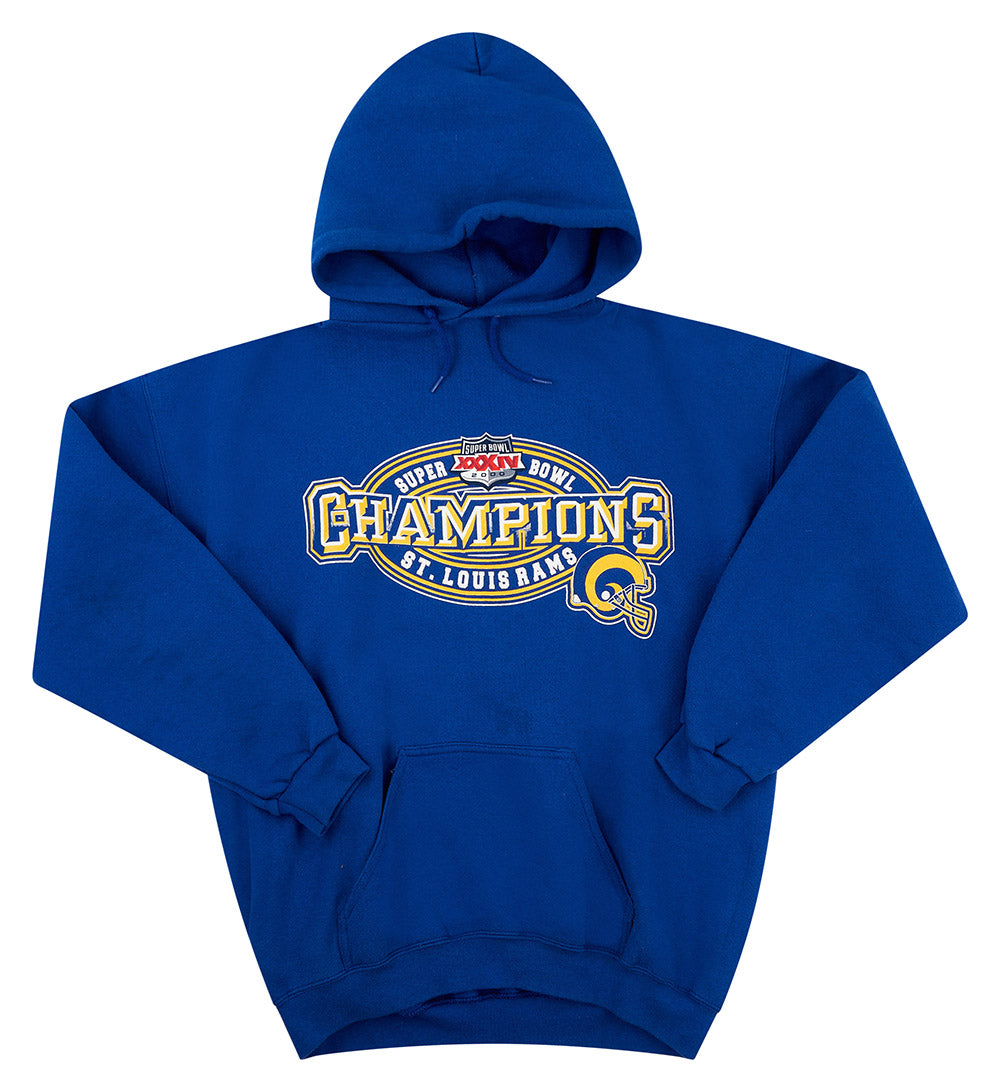 2000 ST. LOUIS RAMS SUPER BOWL XXXIV CHAMPIONS LOGO ATHLETIC HOODED SWEAT TOP XL