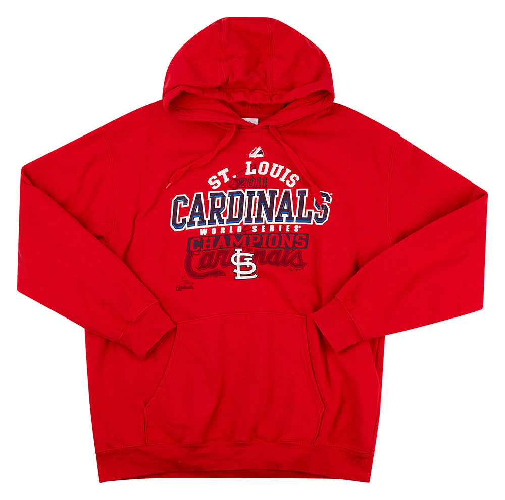 2011 ST. LOUIS CARDINALS WORLD SERIES CHAMPIONS MAJESTIC HOODED SWEAT TOP L