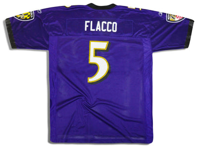 2008 BALTIMORE RAVENS FLACCO #5 REEBOK ON FIELD JERSEY (HOME) XL