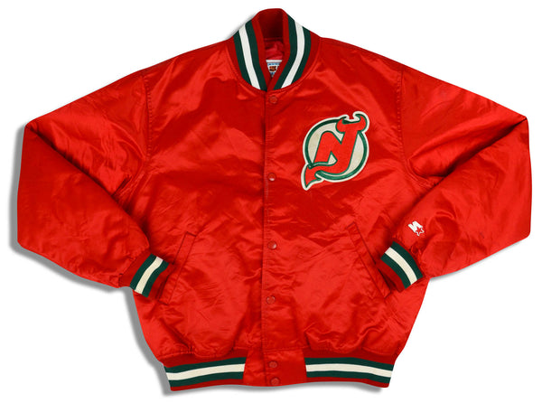 New Jersey Devils Starter Satin Jacket NJ XL Green 80s Quilt
