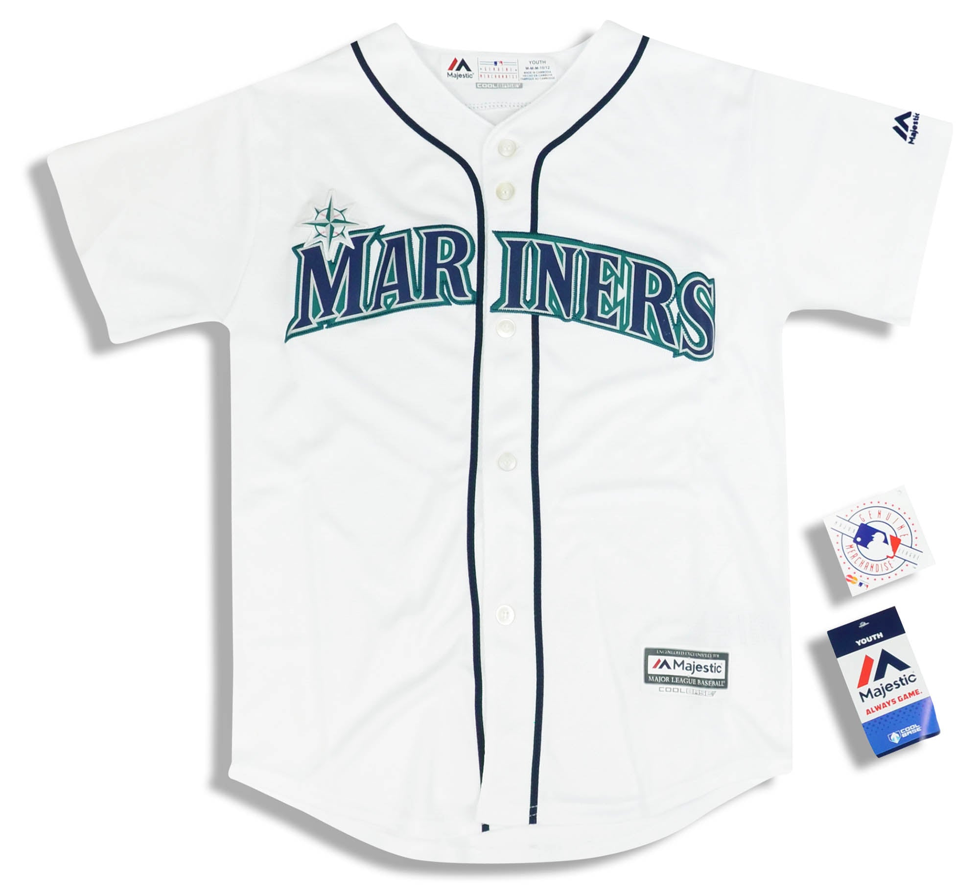 2019 SEATTLE MARINERS MAJESTIC COOL BASE JERSEY (HOME) Y - W/TAGS - Classic  American Sports