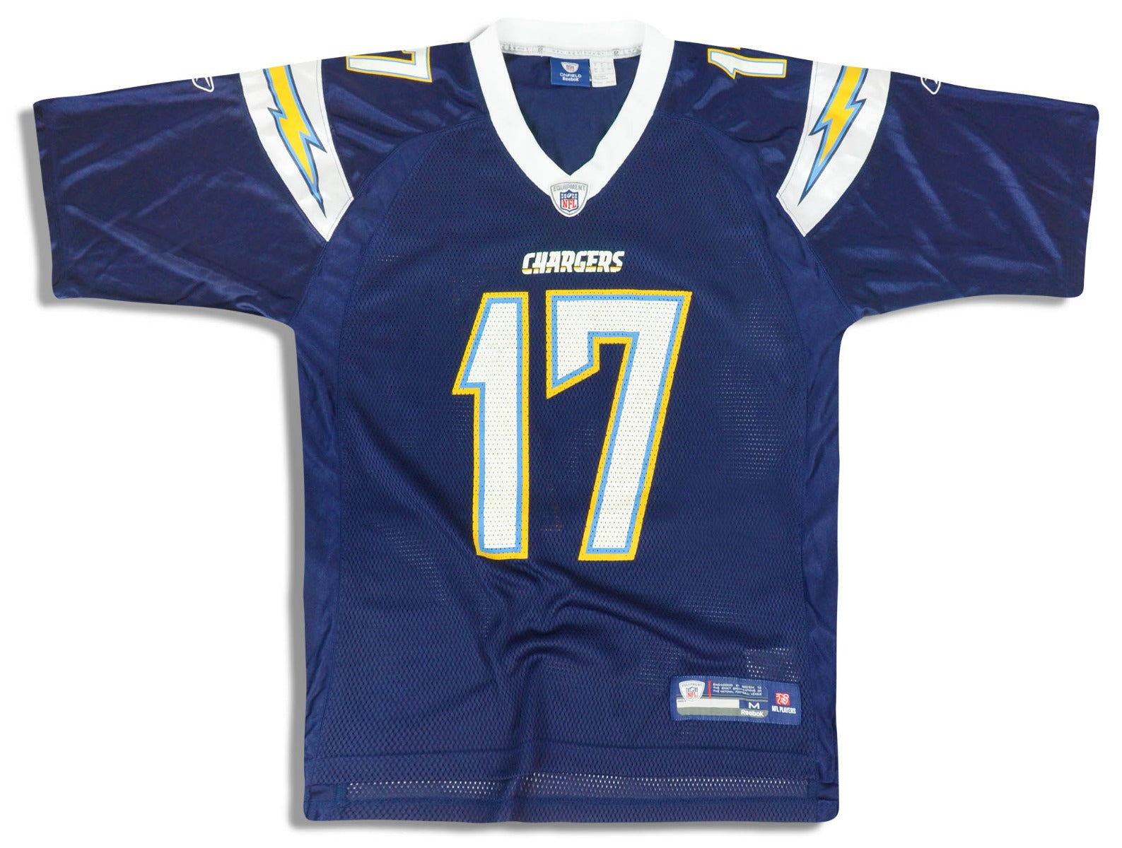 2008-11 SAN DIEGO CHARGERS RIVERS #17 REEBOK ON FIELD JERSEY (HOME) M -  Classic American Sports