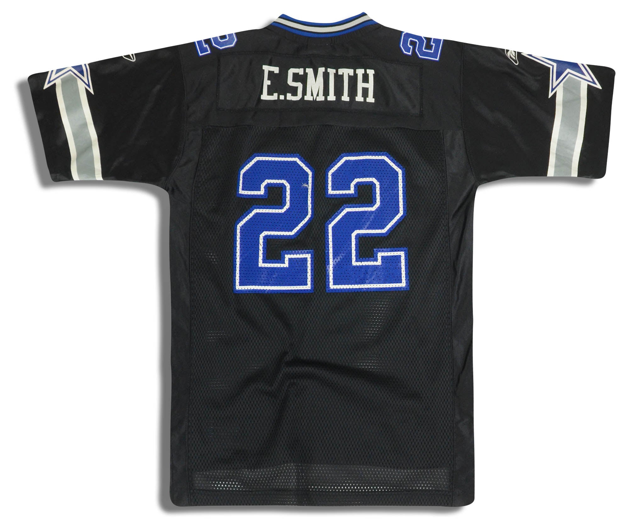 2002 DALLAS COWBOYS E. SMITH #22 REEBOK ON FIELD JERSEY (ALTERNATE) Y -  Classic American Sports