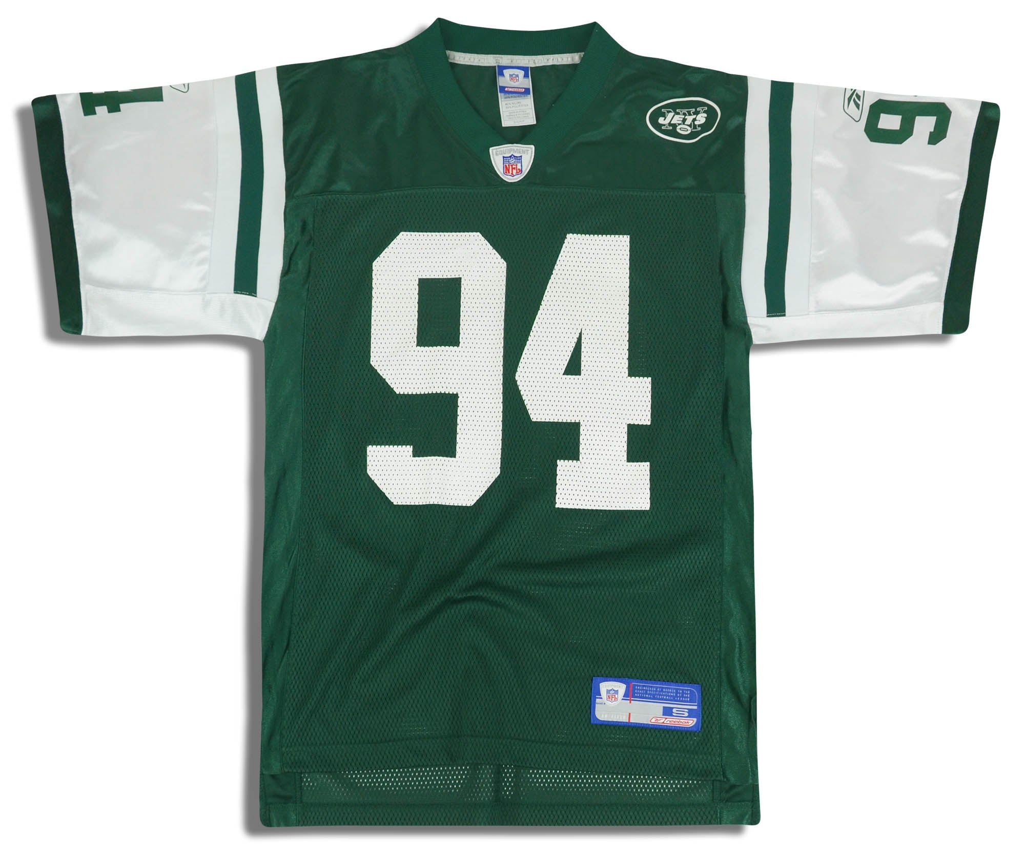 2002-04 NEW YORK JETS ABRAHAM #94 REEBOK ON FIELD JERSEY (HOME) S - Classic  American Sports