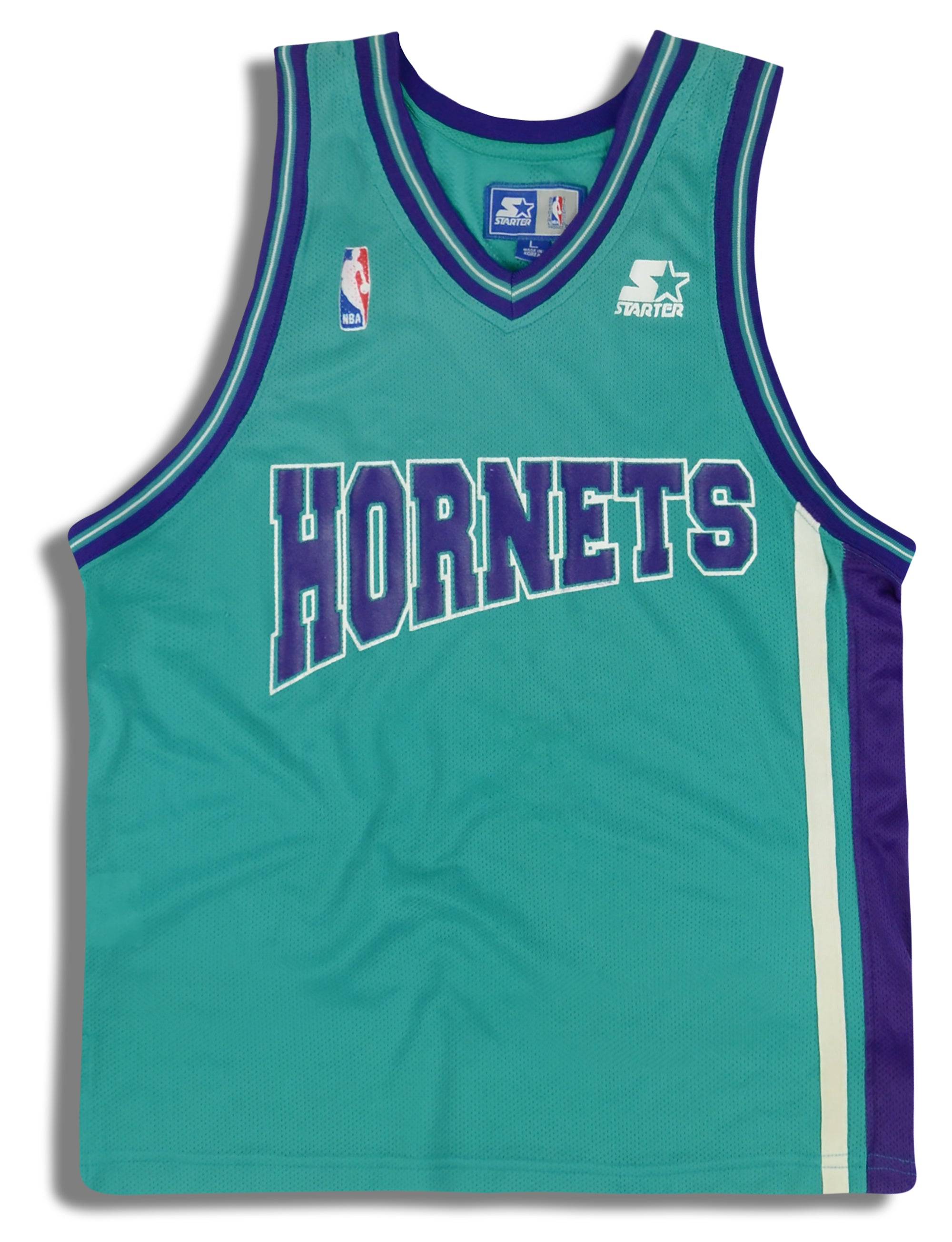 1990's CHARLOTTE HORNETS STARTER JERSEY L - Classic American Sports