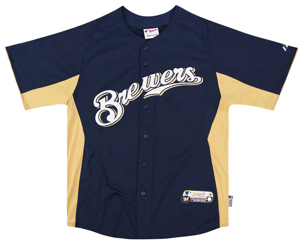 2011-15 MILWAUKEE BREWERS AUTHENTIC MAJESTIC BATTING PRACTICE JERSEY L -  Classic American Sports