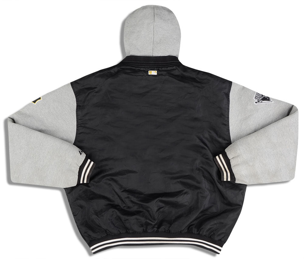 Black Hooded Varsity Jacket White Sleeves