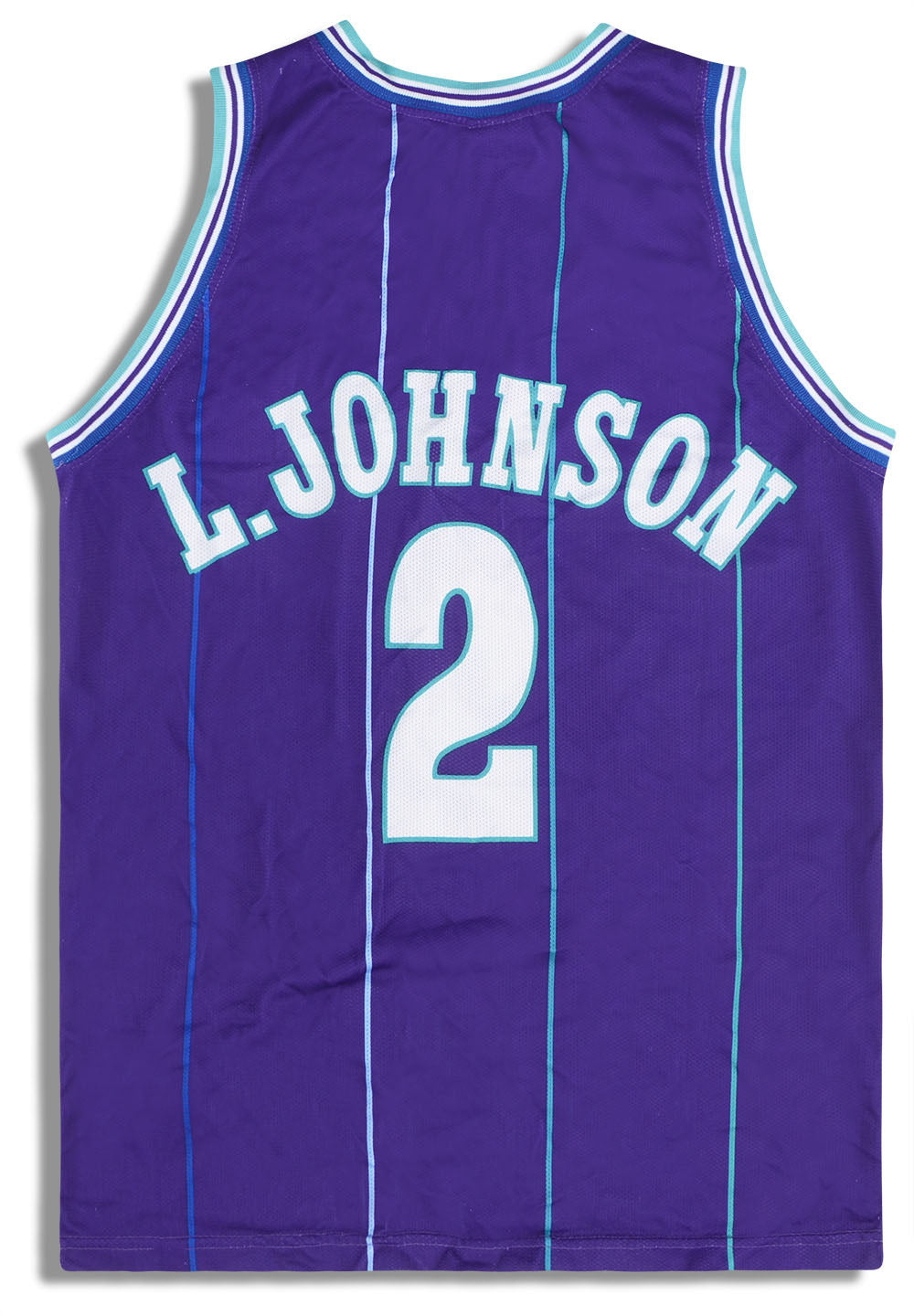 1995-96 Charlotte Hornets L. Johnson #2 Champion Away Jersey (Very