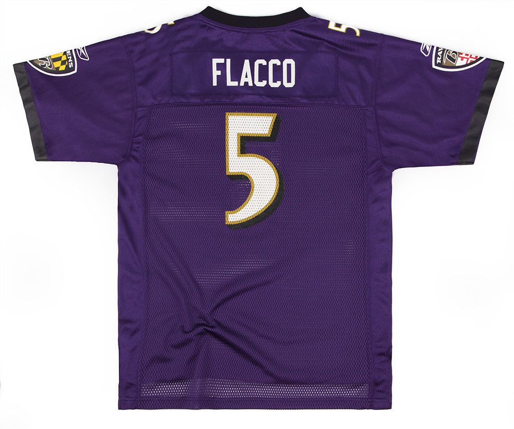 2008-11 BALTIMORE RAVENS FLACCO #5 REEBOK ON FIELD JERSEY (HOME) Y -  Classic American Sports